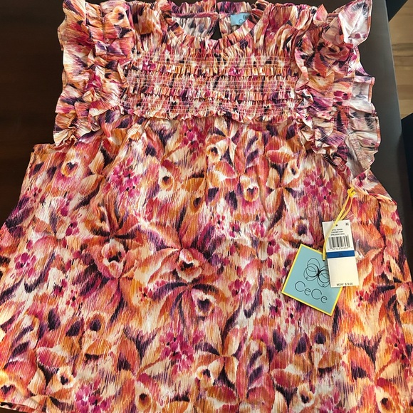 Women’s Printed CeCe Ruffled Cotton Blouse New with Tags - Picture 4 of 4